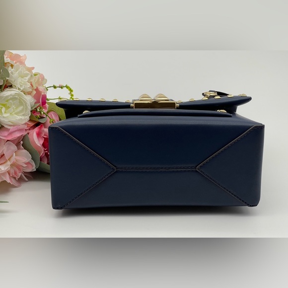 Michael Kors Navy Faux Leather Studs Satchel Shoulder Bag - Picture 15 of 16